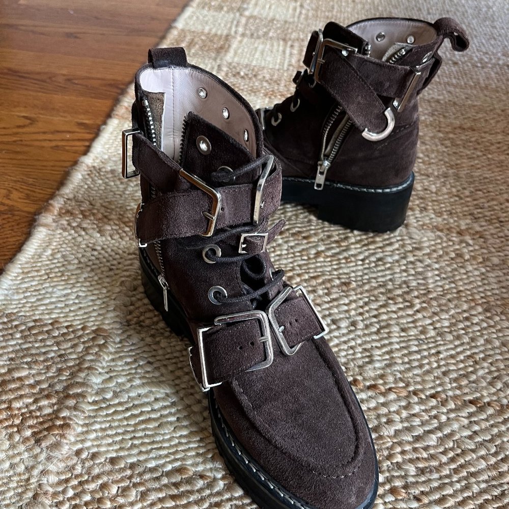 Brown Suede Chunky Ankle Boots Alexa Chung